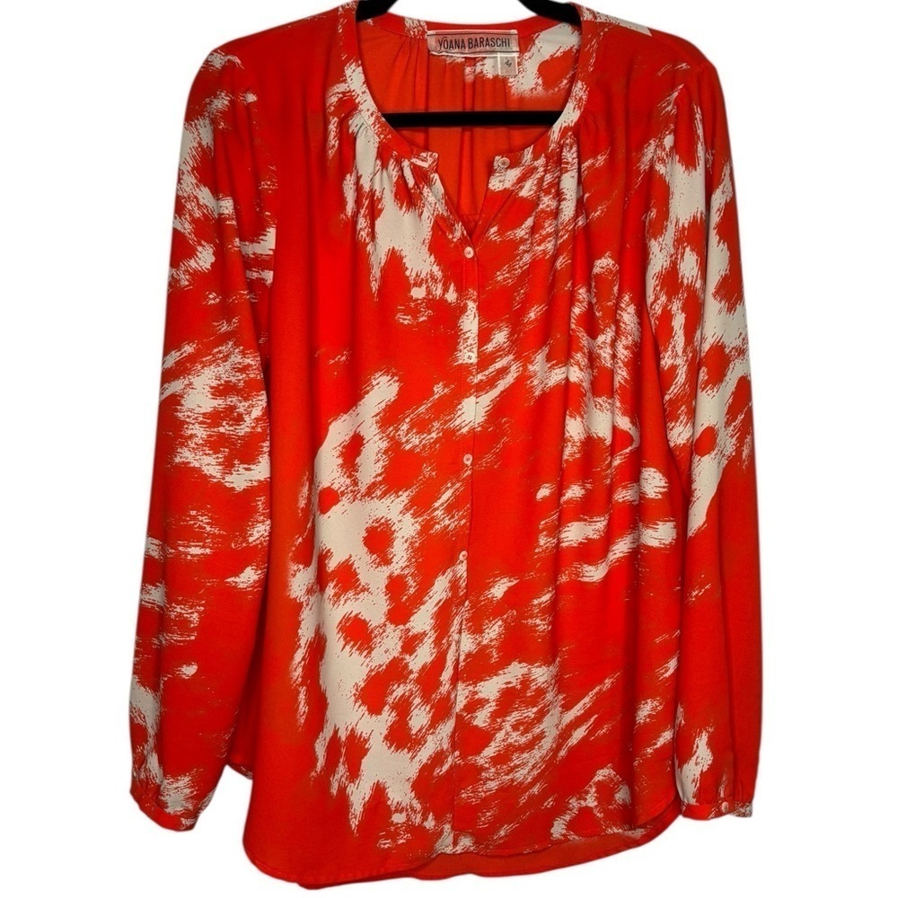 Yoana Baraschi Business Casual Orange and Cream Flowy Sheer Top Size Medium